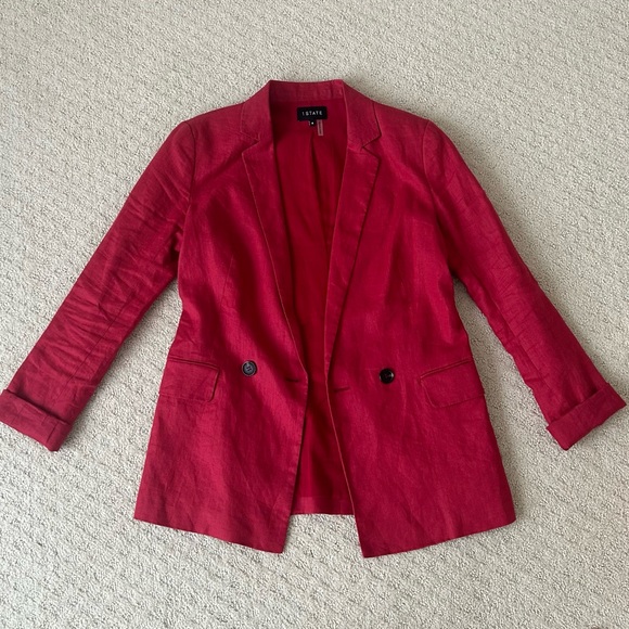 1. State Jackets & Blazers - Red Linen Blazer